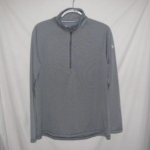 Ladies Under Armour Heat Gear Loose Fit Gray Striped 1/2 Zip Pullover Size Large